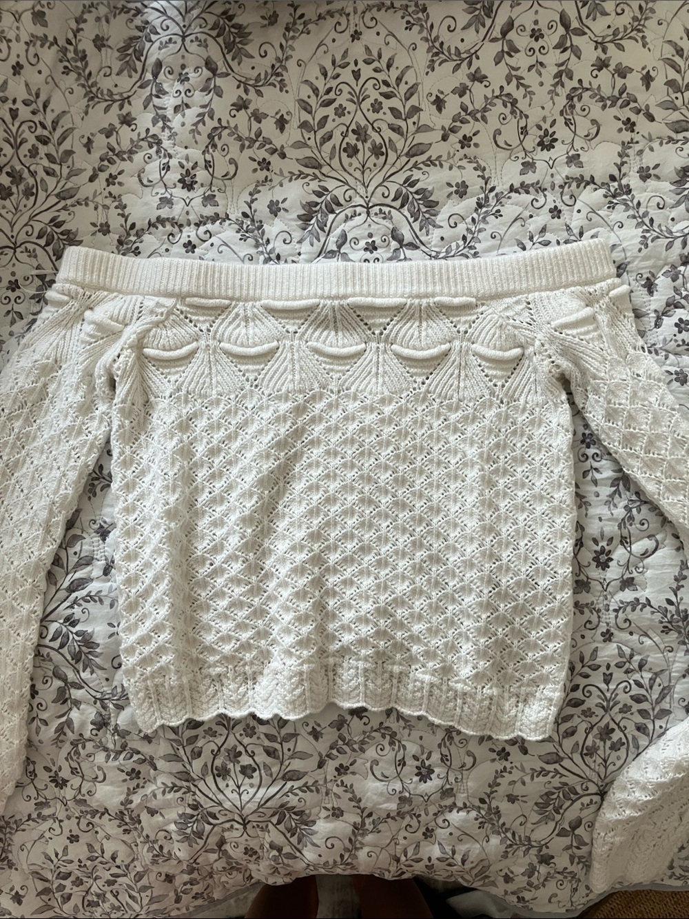 Hollister Off-the-Shoulder Cream Crochet Knit Sweater